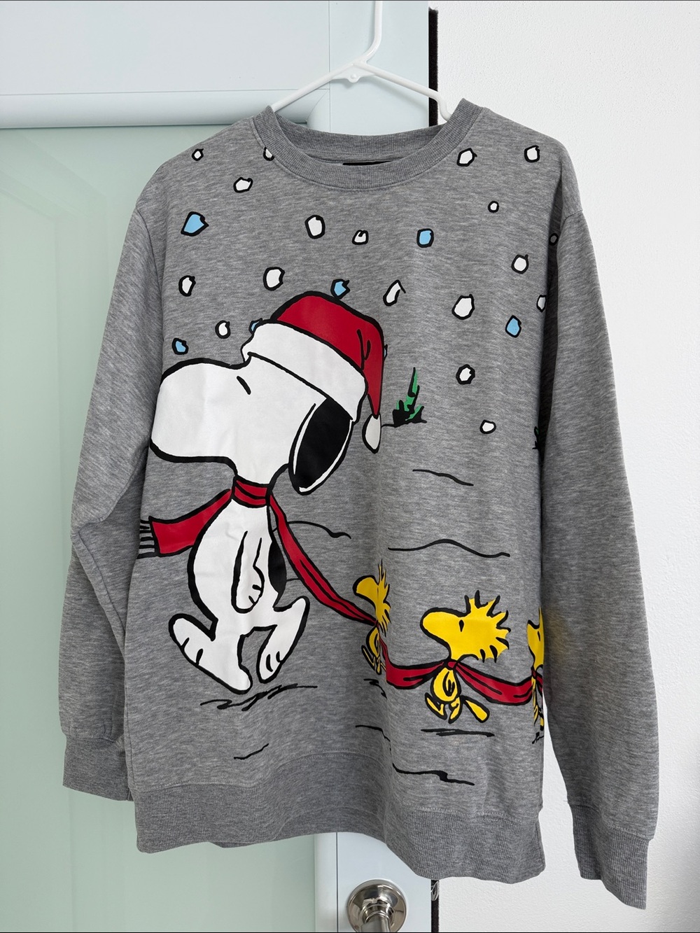Peanuts Gray Crewneck with Snoopy & Woodstock Holiday Graphic